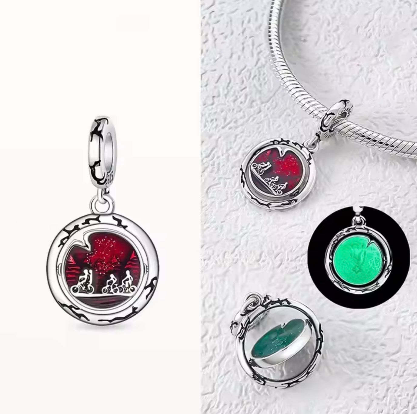 Sterling silver bracelet & charms inspired by the Upside Down